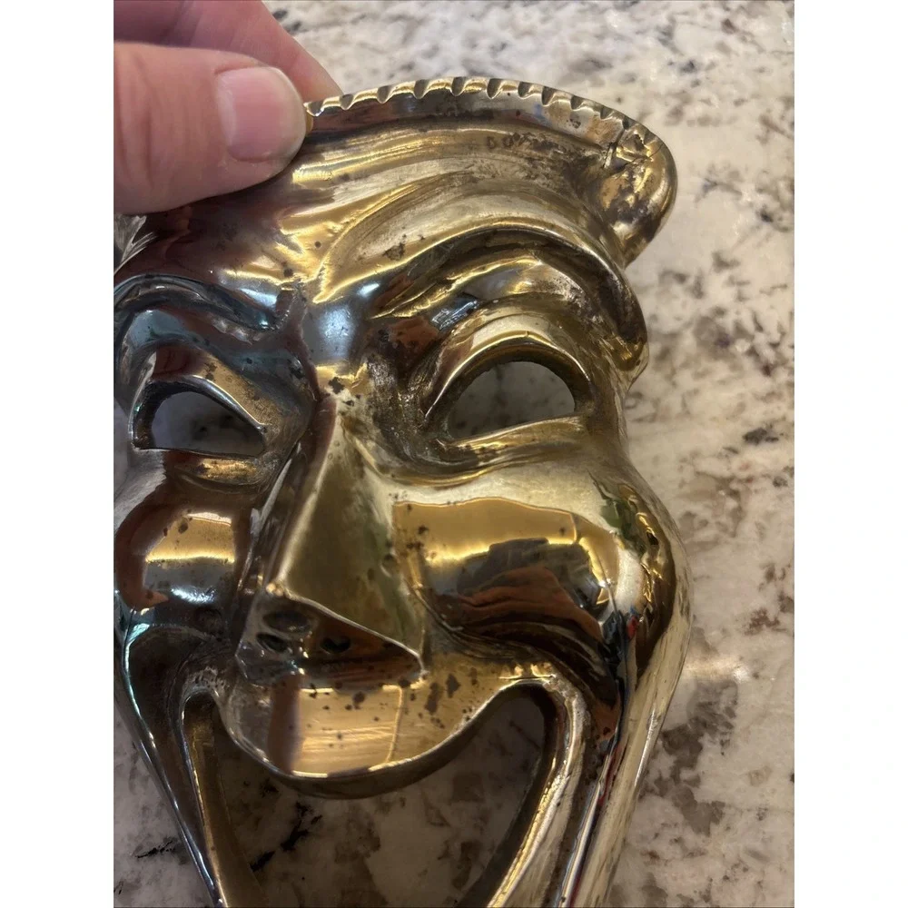VINTAGE SOLID BRASS THEATER COMEDY AND TRAGEDY MASKS WALL‎ HANGING DECOR ACTING